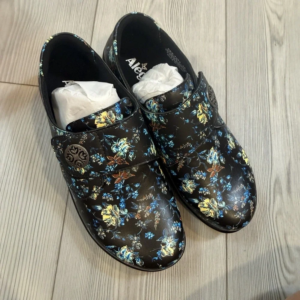 NEW Alegria Spright Passionate Floral Slip On Loafers Black Blue SPR-7533  38